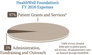 Pie chart of HealthWell Foundation's 2016 expenses.