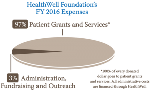 Pie chart of HealthWell Foundation's 2016 expenses.