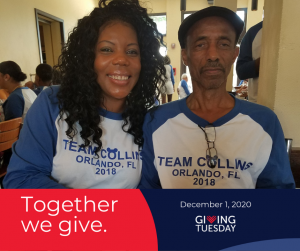 Giving Tuesday banner with photo of Monique and Bobby.