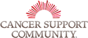 Cancer Support Community logo with a red rising sun icon above brown text.