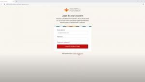 HealthWell Foundation "Real-Time Fund Alerts" video thumbnail with screenshot from HealthWell's login page.