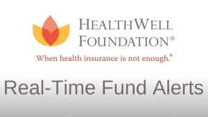 Video thumbnail with HealthWell Foundation logo and title "Real-Time Fund Alerts."