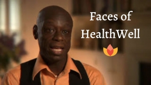 HealthWell Foundation Faces of HealthWell video thumbnail with still of a man speaking.