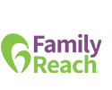 Family Reach logo in purple and green with two green swaths on the left.
