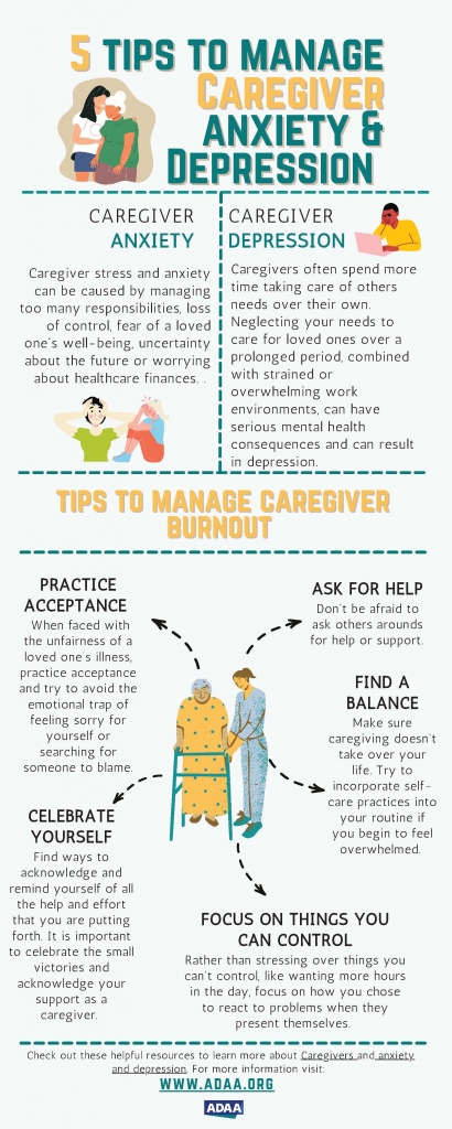 5 Tips to Manage Caregiver Anxiety & Depression infographic