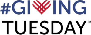 #GivingTuesday logo with blue and black capital text and a red heart icon as the "V."