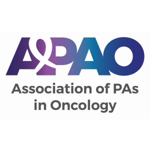 Association of PAs in Oncology logo with purple and blue acronym over black text.