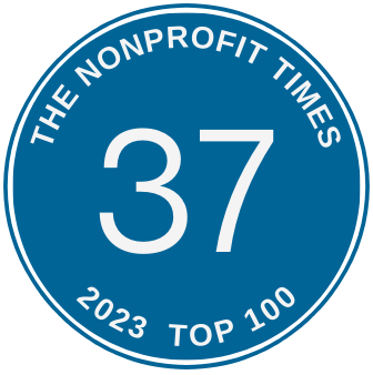 The Nonprofit Times 2023 Top 100 #37 badge in blue.